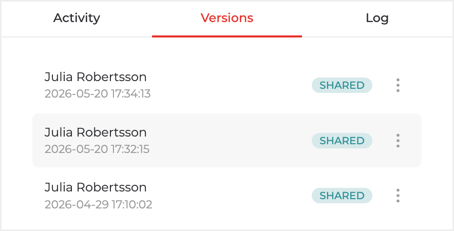 Version history list